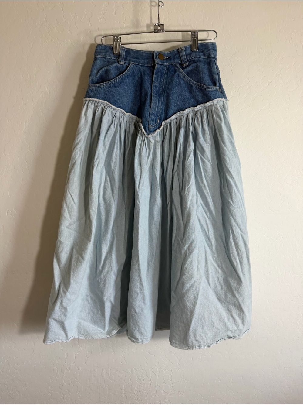 Vintage 80s 90s Candie’s Western Denim Drop Waist Prairie Midi Skirt Sz 9/10